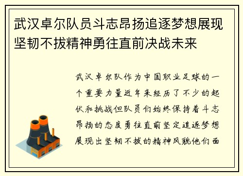 武汉卓尔队员斗志昂扬追逐梦想展现坚韧不拔精神勇往直前决战未来